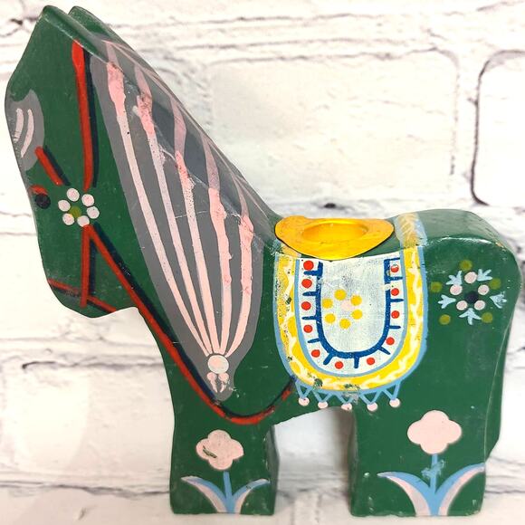 Handcrafted Set/3 Vintage Wooden Dala Horse Candleholders-Chinese Folk Art Décor - Picture 6 of 10